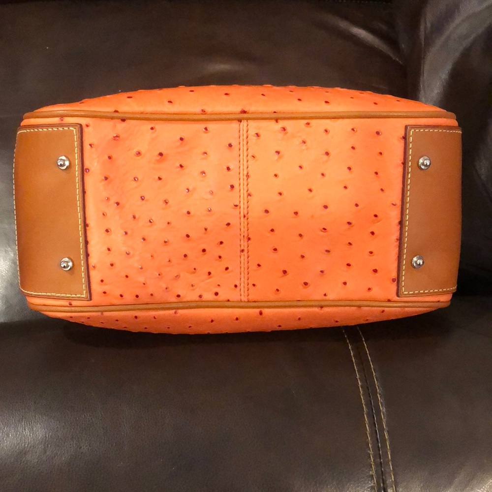 DOONEY & BOURKE Orange Ostrich Print Leather Crossbody Shoulder Laptop Bag NWOT - Picture 5 of 16